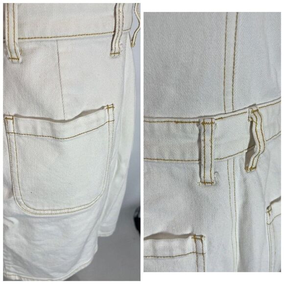 RVCA White Denim Overall Skirt Dresses Size XS Pockets  Conquer - Picture 15 of 17